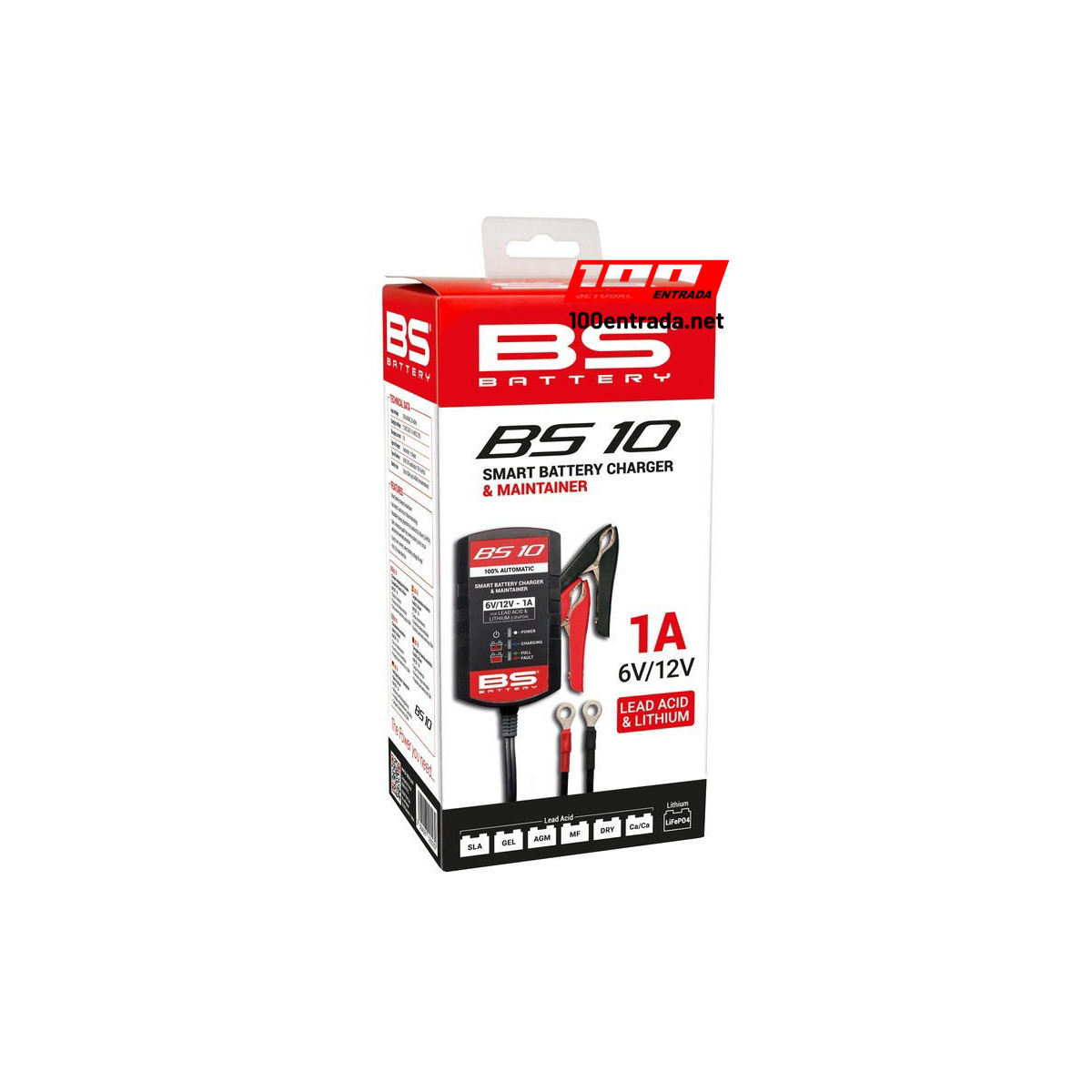 100entrada.net - Comprar carregadores de bateria para moto online - Carregador de bateria inteligente BS BATTERY BS10 - 6/12V 1A