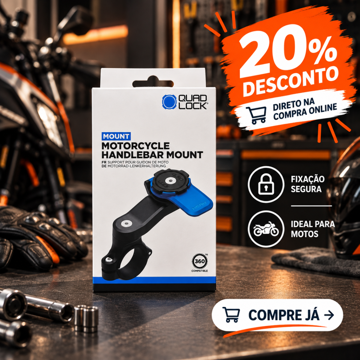 100entrada.net -Comprar botas para andar de moto online -Suporte para smartphone mota QUAD LOCK PRO - soporte para guiador