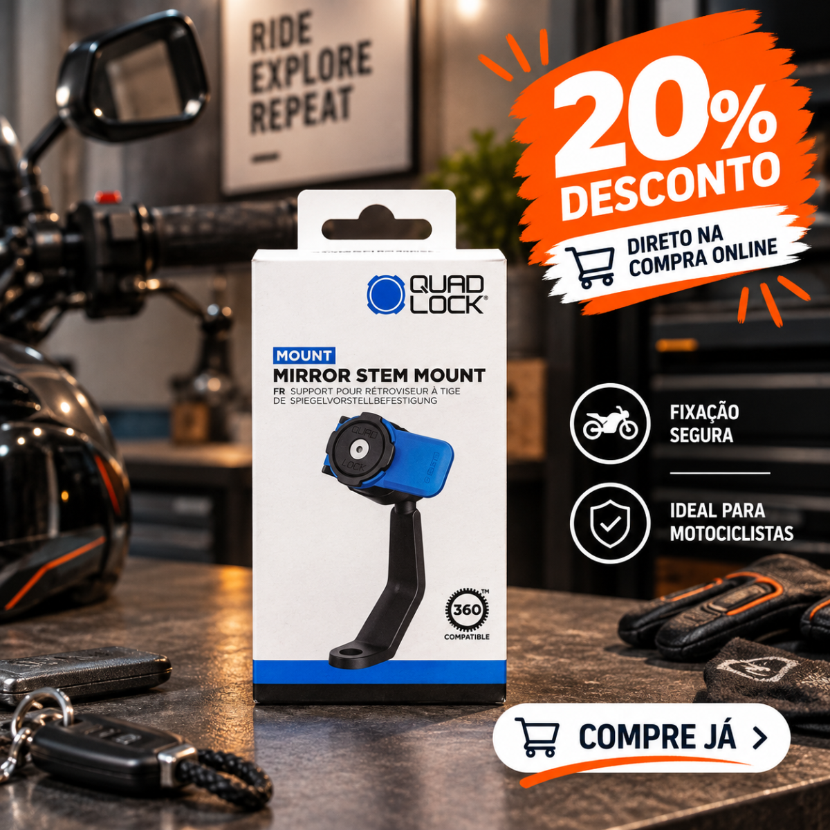 100entrada.net -Comprar online - QUAD LOCK PRO - suporte para smartphone espelho