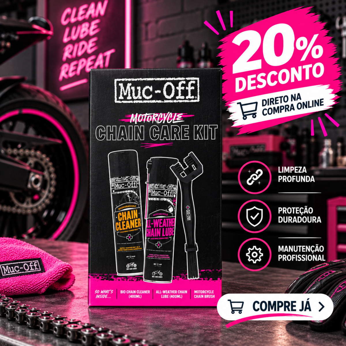 100entrada.net -Comprar botas para andar de moto online - Kit manutenção de corrente MUC-OFF