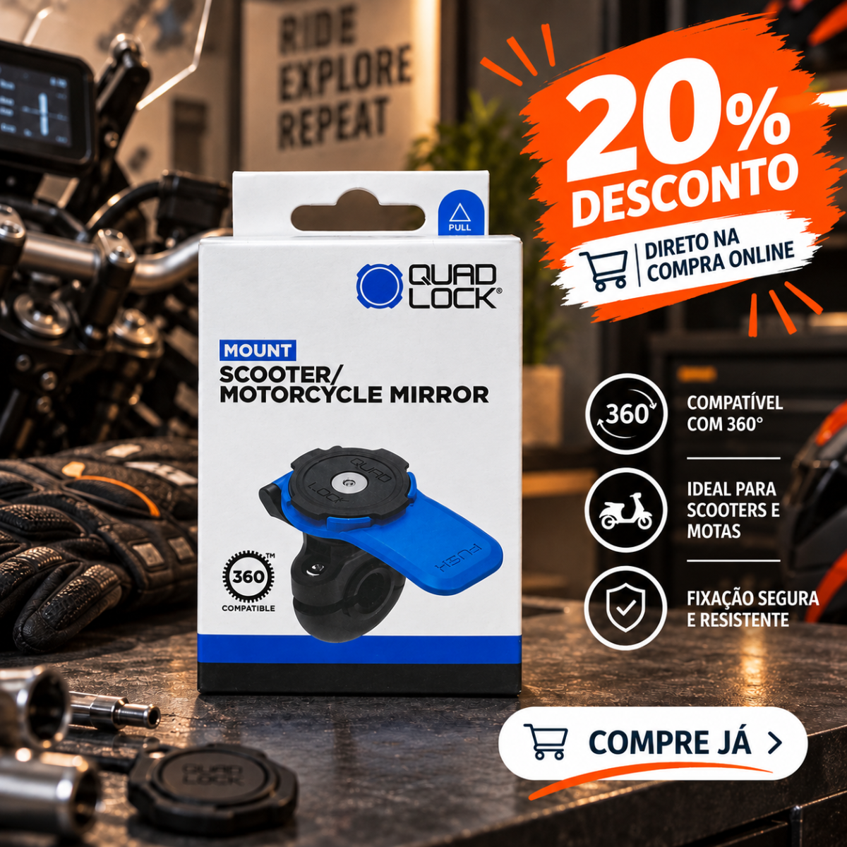 100entrada.net -Comprar online - Suporte Smartphone de travão/embraiagem - QUAD LOCK